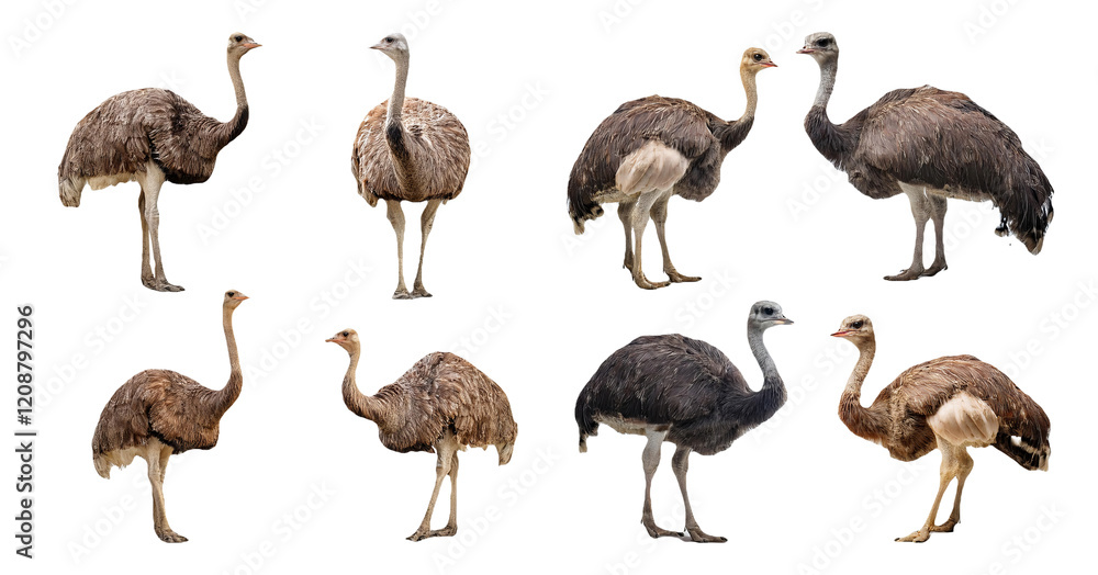 Obraz premium Ostrich standing in different postures isolated on transparent background