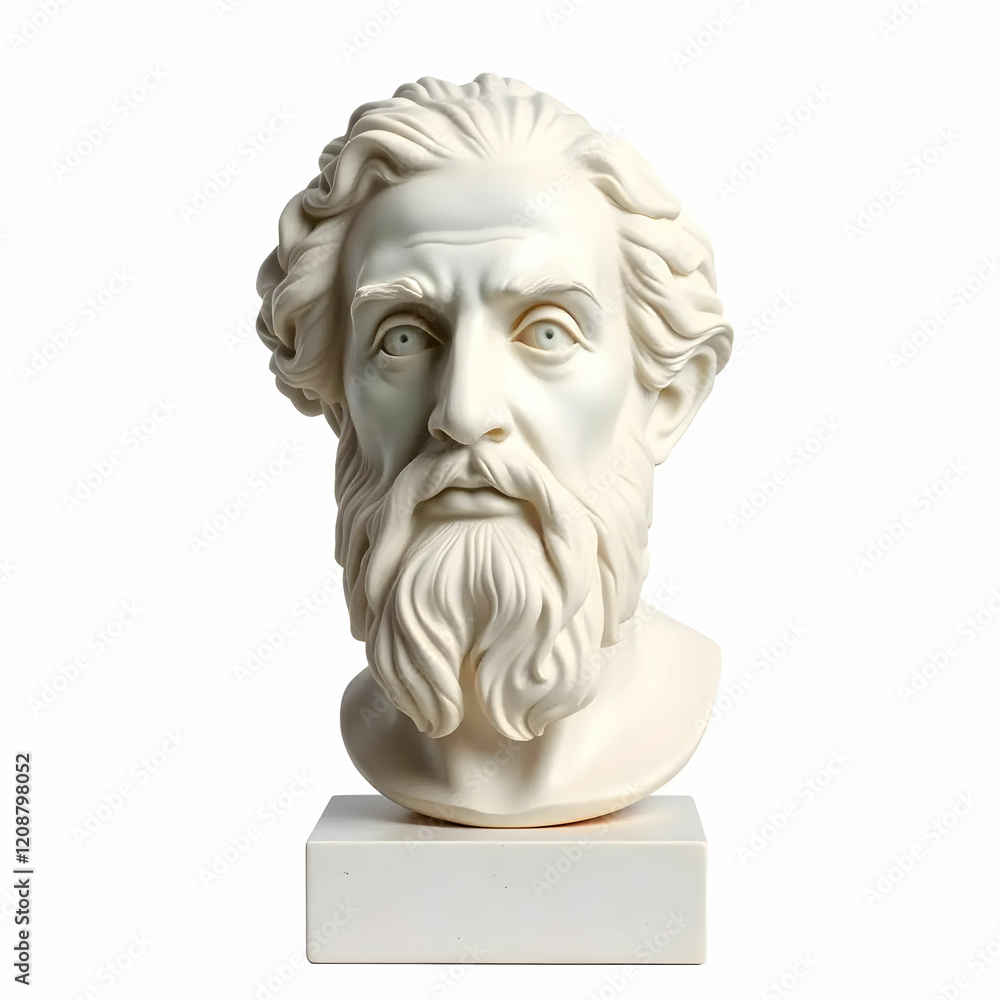a bust of a philosopher isolated on the white background