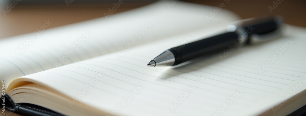 Simple Pen on Open Notebook. Ideal for office, educational, or writing-related designs with a clean and minimalistic aesthetic