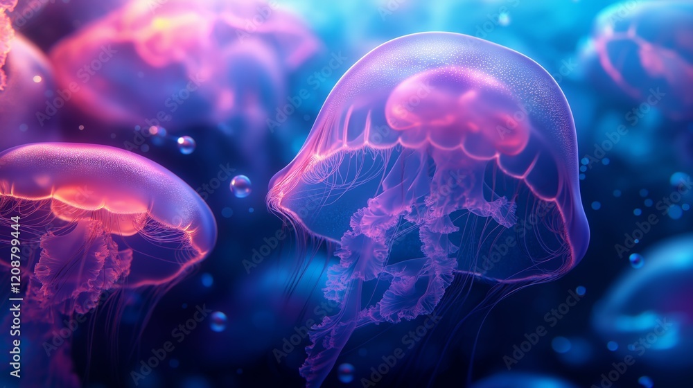 Naklejka premium Beautiful Jellyfish In Deep Waters