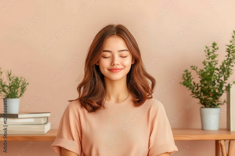 A serene woman with closed eyes smiles gently against a soft, neutral backdrop, evoking a sense of calm and mindfulness. A serene woman with closed eyes smiles gently against a soft, neutral backdrop, evoking a sense of calm and mindfulness.