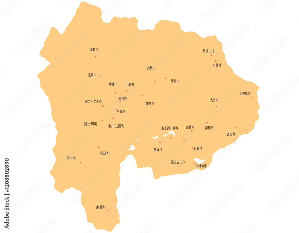 Naklejka premium 山梨県 地図 オレンジ 斑点 イラスト