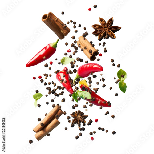 Collection of Aromatic Spices and Herbs on wight background