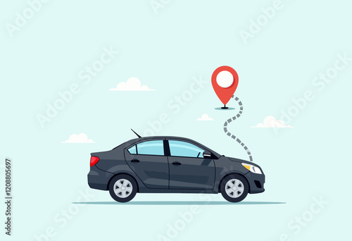 Minimalist Car Tracking Logo: Rental Vehicle GPS, Flat Vector, Simple Design, Modern Icon, Clean Style, Transportation, Location.

