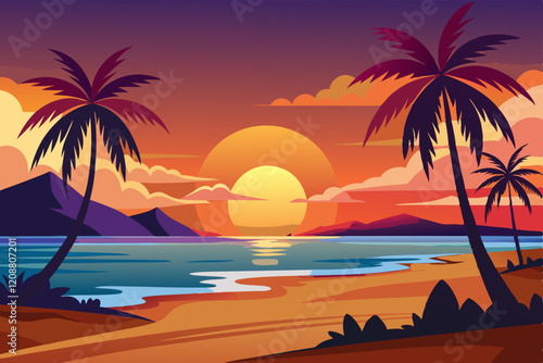  A sunset morning vector art illustration