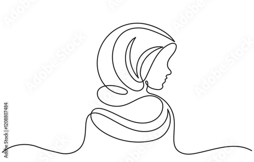 continuous line drawing of beautiful Muslim women in hijab.single-line art vector of an arab woman isolated on a white background. Arab girl, Muslim, hijab woman illustration concept.