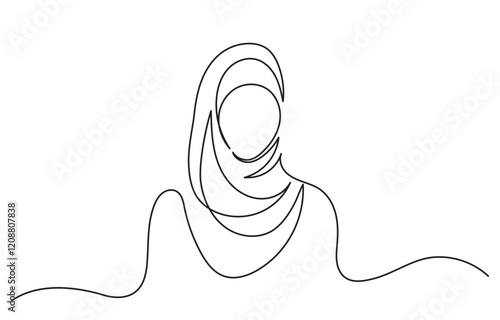 continuous line drawing of beautiful Muslim women in hijab.single-line art vector of an arab woman isolated on a white background. Arab girl, Muslim, hijab woman illustration concept.