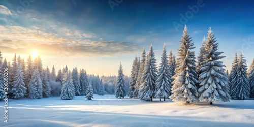 Wallpaper Mural Snow-covered landscape with tall trees and a serene winter atmosphere, winter, landscape, snow, trees, cold, white, peaceful Torontodigital.ca