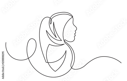 continuous line drawing of beautiful Muslim women in hijab.single-line art vector of an arab woman isolated on a white background. Arab girl, Muslim, hijab woman illustration concept.