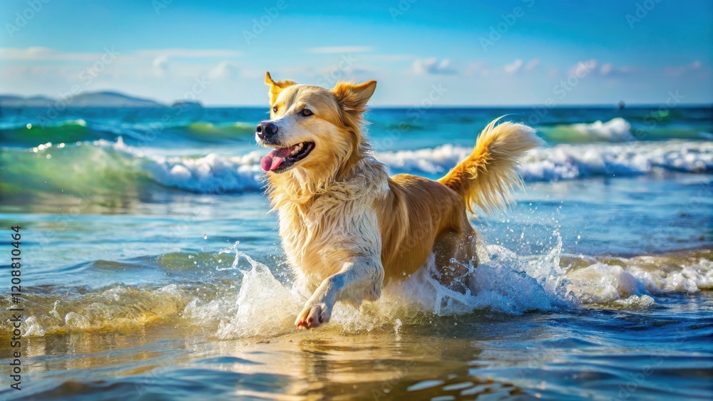 Chien joyeux jouant ? la balle dans la mer, chien, balle, mer, jeu, animaux, bonheur, plage, camarade, loisir Chien joyeux jouant ? la balle dans la mer, chien, balle, mer, jeu, animaux, bonheur, plage, camarade, loisir