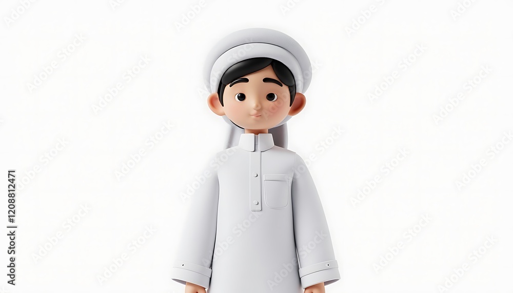 Adorable 3D Render: Young Boy in Traditional White Thobe Adorable 3D Render: Young Boy in Traditional White Thobe