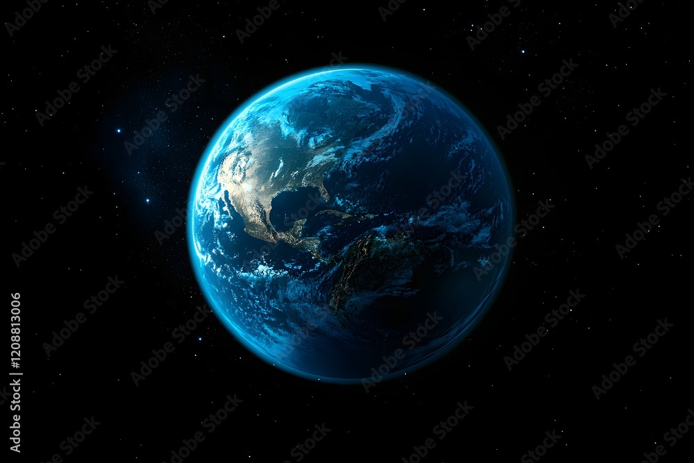 A realistic Earth, floating in space and surrounded by stars and galaxies, symbolizes the vastness of our planet's environment A realistic Earth, floating in space and surrounded by stars and galaxies, symbolizes the vastness of our planet's environment