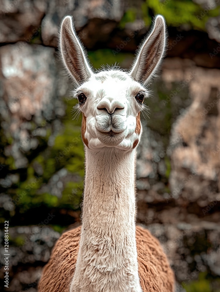 Obraz premium Close-up portrait of a fluffy llama looking directly at the camera