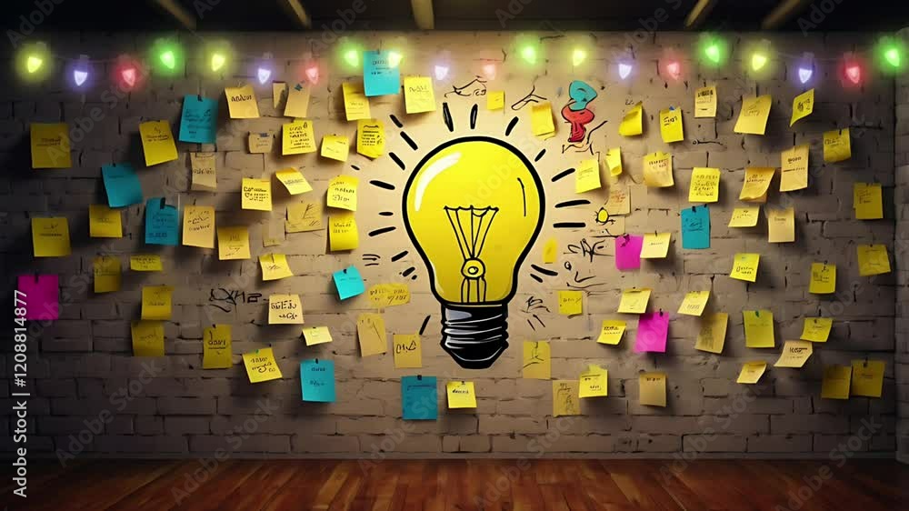A light bulb lights up between the paper boards. Seamless 4K looping timelapse video animation background