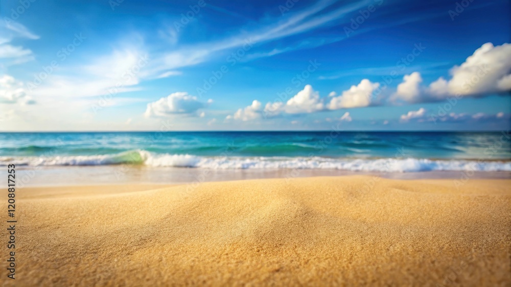 Sandy beach with a blurred ocean in the background, summer, beach, ocean, sand, vacation, tropical, coast, relaxation Sandy beach with a blurred ocean in the background, summer, beach, ocean, sand, vacation, tropical, coast, relaxation