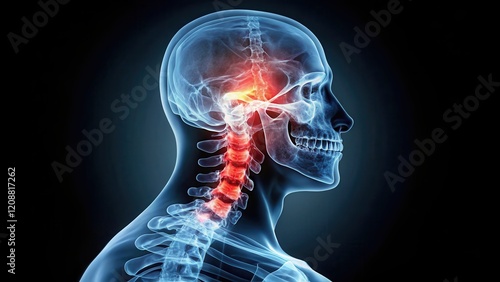 X-ray image showing whiplash injuries of the cervical spine in trauma cases , X-ray, whiplash photo