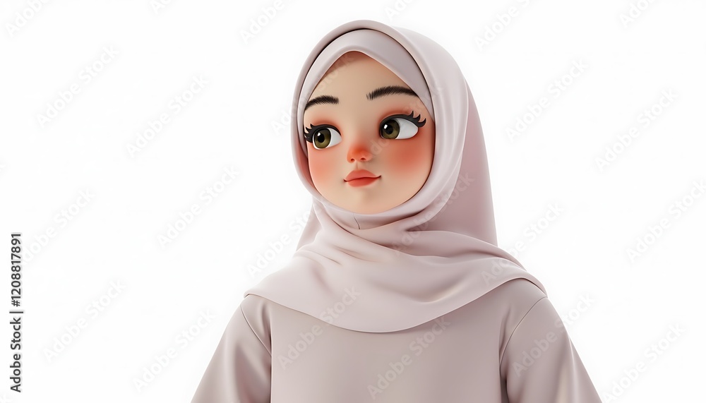 Serene Muslim Girl: Softly Lit 3D Render with Delicate Features Serene Muslim Girl: Softly Lit 3D Render with Delicate Features