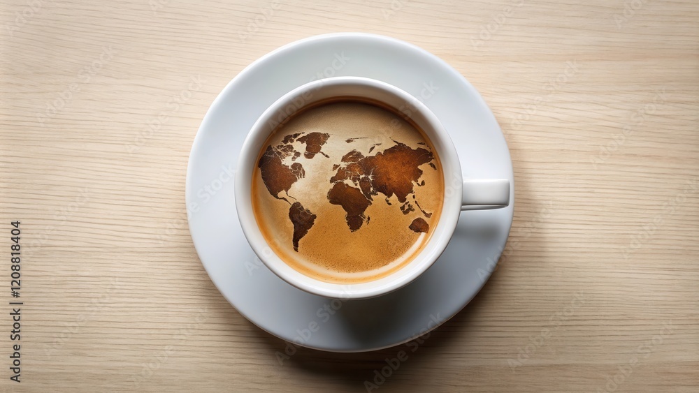 Cup of coffee featuring a world map design, travel, global, coffee cup, cartography, international, beverage Cup of coffee featuring a world map design, travel, global, coffee cup, cartography, international, beverage