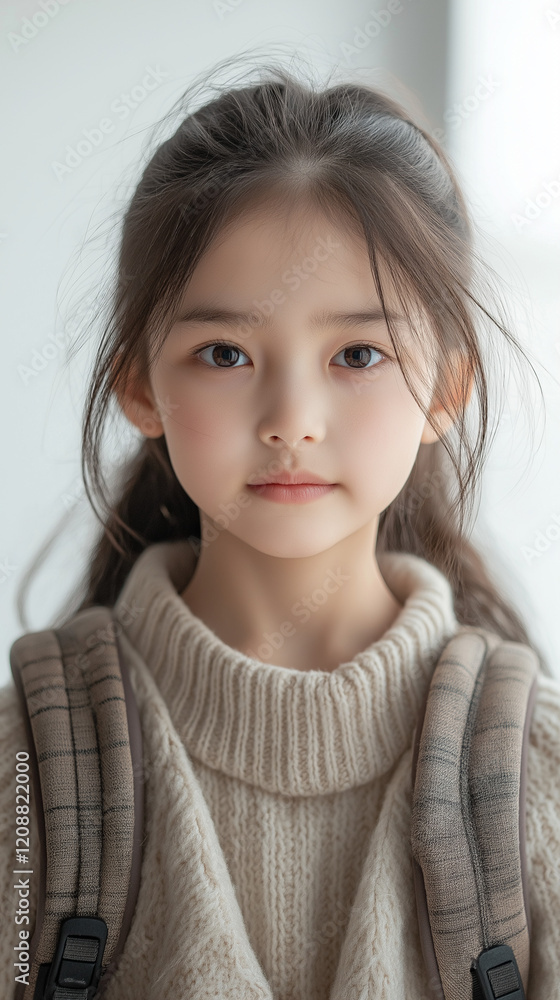 Asian Girl Standing Confidently on White Clean Background Asian Girl Standing Confidently on White Clean Background