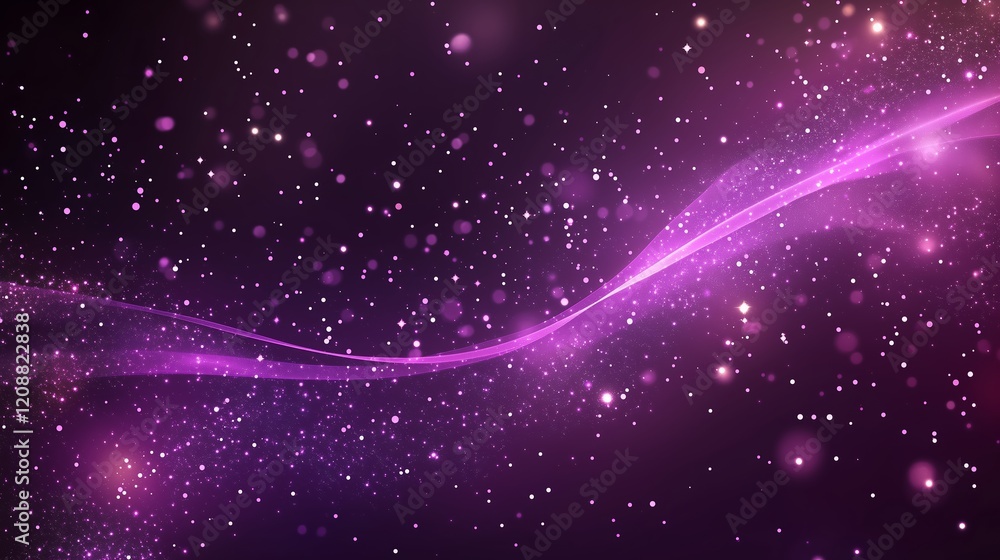 Fototapeta premium Digital purple particles wave and light abstract background with shining dots stars.