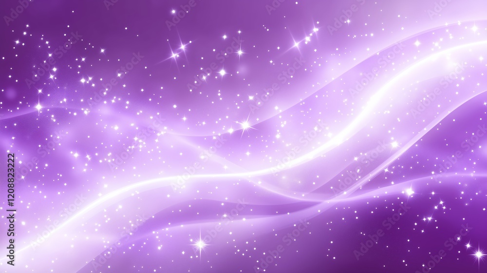 Fototapeta premium Digital purple particles wave and light abstract background with shining dots stars.