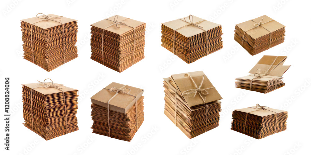 Stacked Brown Cardboard Boxes with Twine,PNG set collection, isolated on transparent background Stacked Brown Cardboard Boxes with Twine,PNG set collection, isolated on transparent background