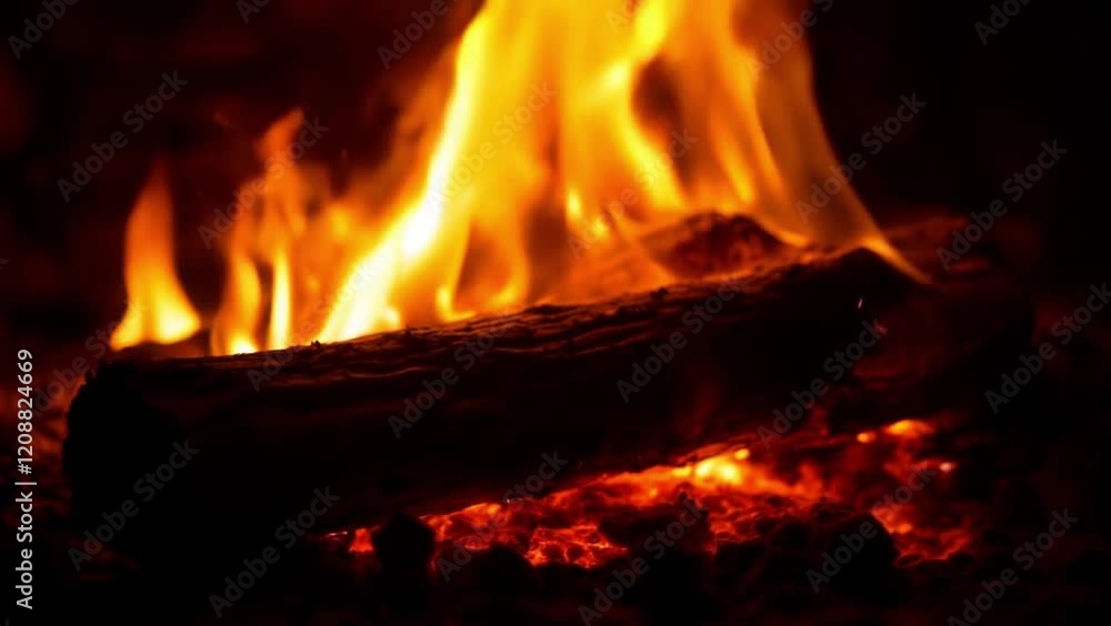 Slow motion video of burning wooden logs in fireplace. Slowmo of fire flames and rising smoke Slow motion video of burning wooden logs in fireplace. Slowmo of fire flames and rising smoke