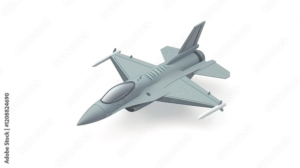 Isometric illustration of a gray fighter jet on a white background. Isometric illustration of a gray fighter jet on a white background.