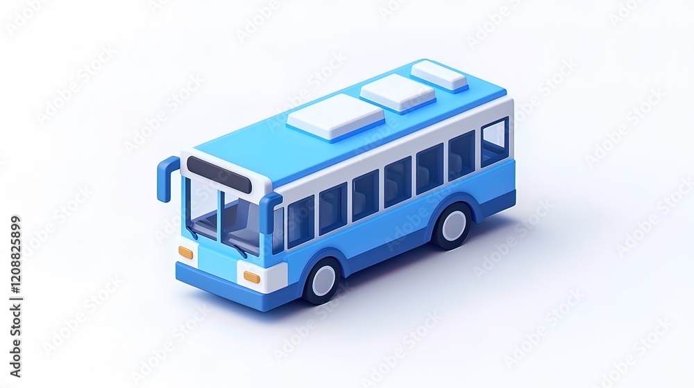 Isometric view of a light blue cartoon bus on a white background. Isometric view of a light blue cartoon bus on a white background.