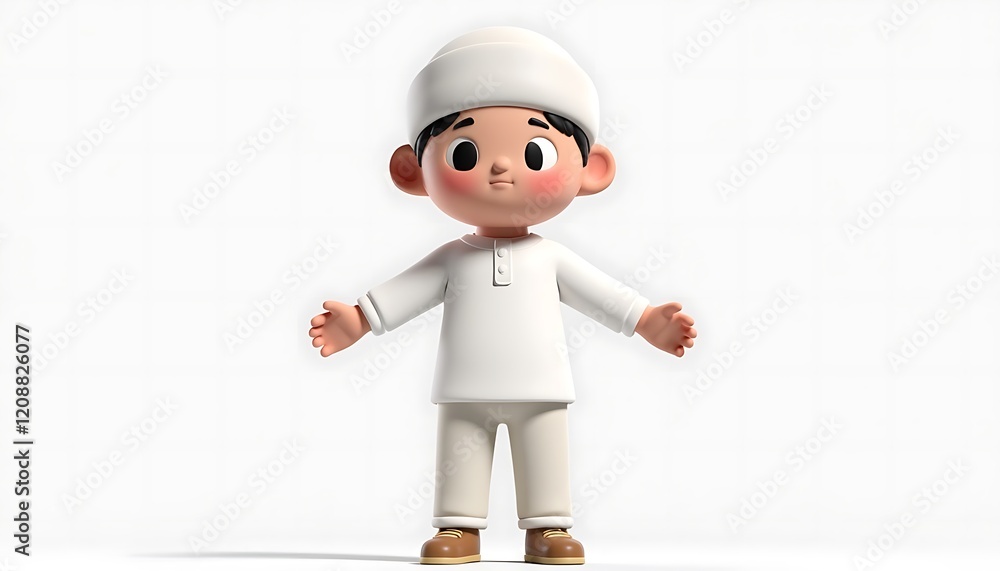Adorable Cartoon Boy in White Clothing: Sweet, Simple 3D Render Adorable Cartoon Boy in White Clothing: Sweet, Simple 3D Render