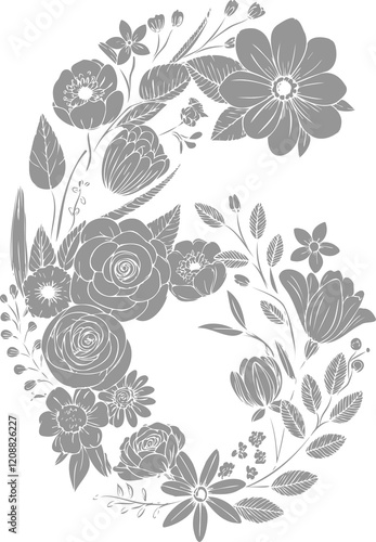 Wallpaper Mural pattern vintage flower design decoration number 6 hand drawn illustration flat solid png Torontodigital.ca