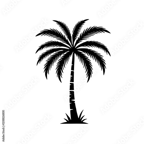 Palm Tree Silhouette: A stylized, black silhouette of a majestic palm tree stands tall against a clean background, evoking feelings of tropical getaways and summer vacations. 