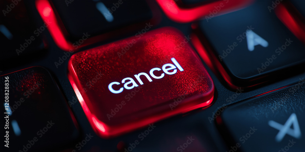 Close up of a red keyboard button with the word Close up of a red keyboard button with the word