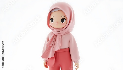 Adorable 3D Render of a Girl in Pink Hijab: Sweet and Gentle Style photo