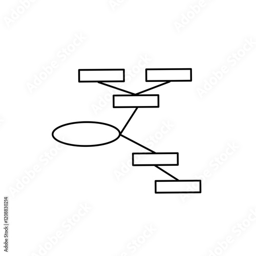 Workflow chart or tree diagram with circular and rectangular elements connected by lines. Concept of business development stages. Minimal infographic design template. Vector illustration for report.