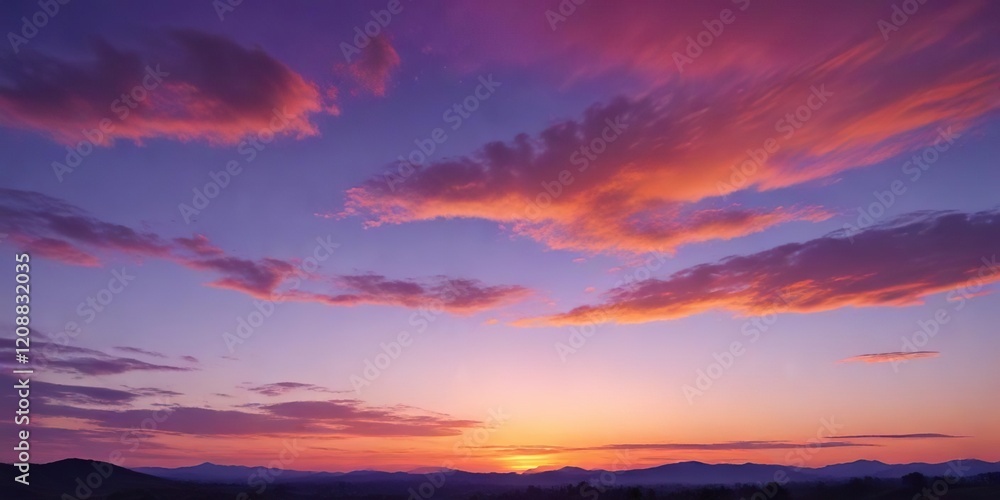 Obraz premium Gradient sky with blue orange purple hues at sunset, background, sun