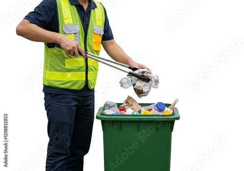 Worker sorting recycling materials, shot in an engaging manner to mix different perspectives, promoting a sustainable approach to waste management in the community. photo