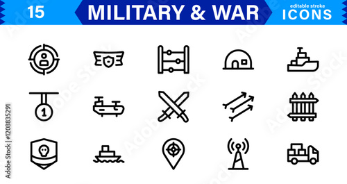 War and Military Icons. Vector Set of Weaponry, Soldiers, and Battle Equipment for Graphic Projects photo