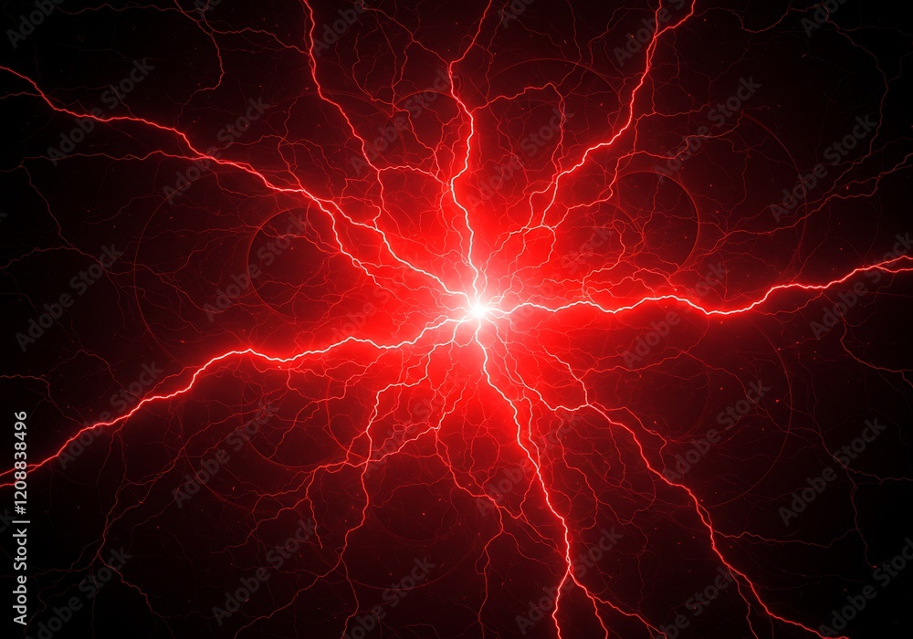 Fototapeta premium Red lightning, black background, natural lightning movement 