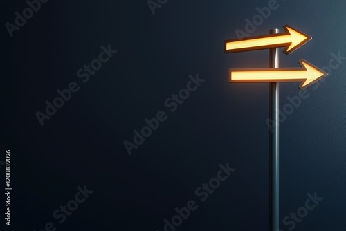 A signpost with illuminated arrows pointing left and right against a dark background, symbolizing choice and direction.