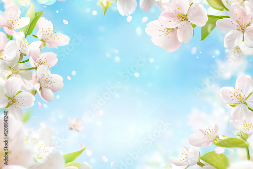 青空のふわふわの桜の背景