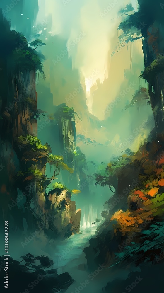 Obraz premium Digital technology abstract style concept art oil painting poster background