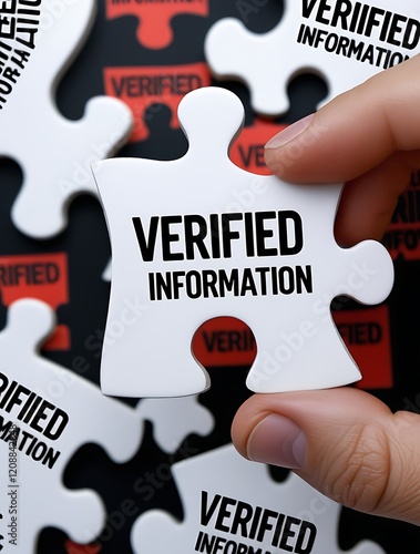 Verified Information Puzzle Piece for Trustworthy Data, Reliable Content Sources, Ensuring Accurate Facts, Fact-Checked Details for Credibility, Trusted Knowledge and Information Verification


