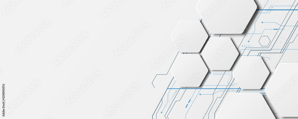 Fototapeta premium Hexagonal geometric background image, circuit board concept, network, technology and communication