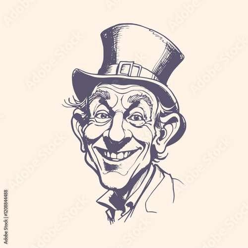 St. Patrick's day smiling leprechaun portrait. Saint Patrick's Day character leprechaun with beard and hat. Elf character for advertising. Ireland National Holiday.