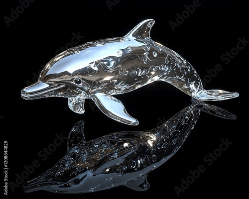 Glass dolphin sculpture on black background. photo