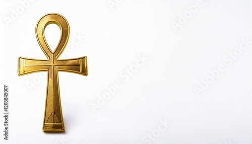 Golden Ankh symbol on white background. photo