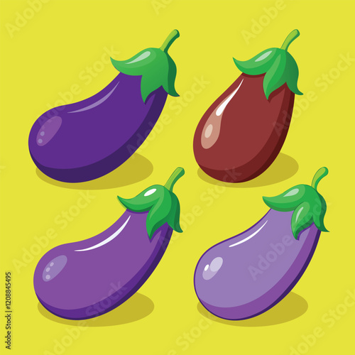 Vibrant Eggplant Vector Illustration: Fresh, Healthy Vegetable Design on White Background