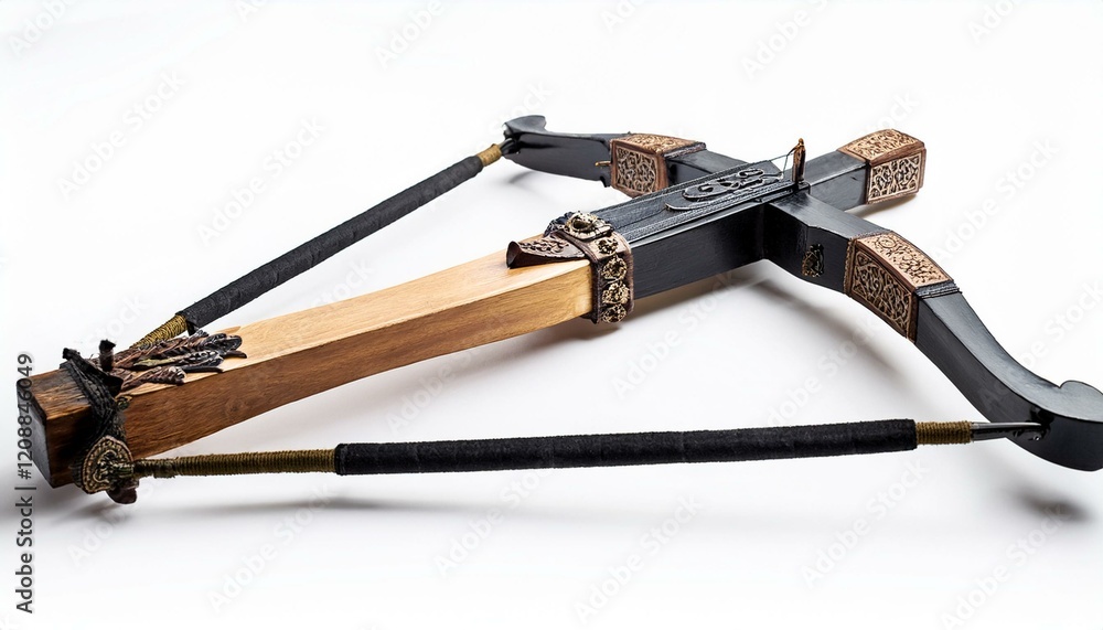 Close-up of a medieval crossbow with intricate details. Close-up of a medieval crossbow with intricate details.