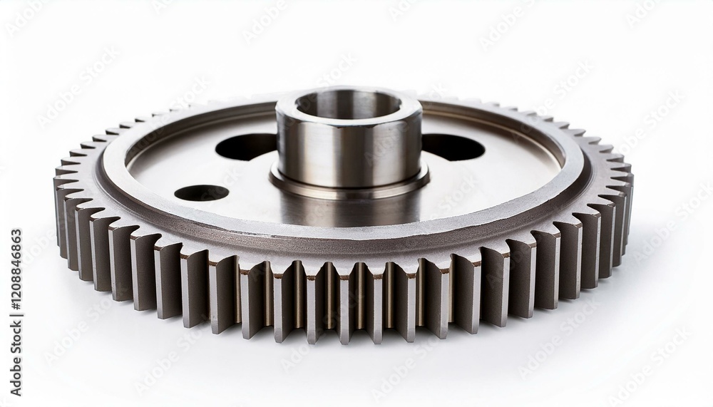 Close-up of a metallic gear, showcasing intricate details and precision engineering. Close-up of a metallic gear, showcasing intricate details and precision engineering.